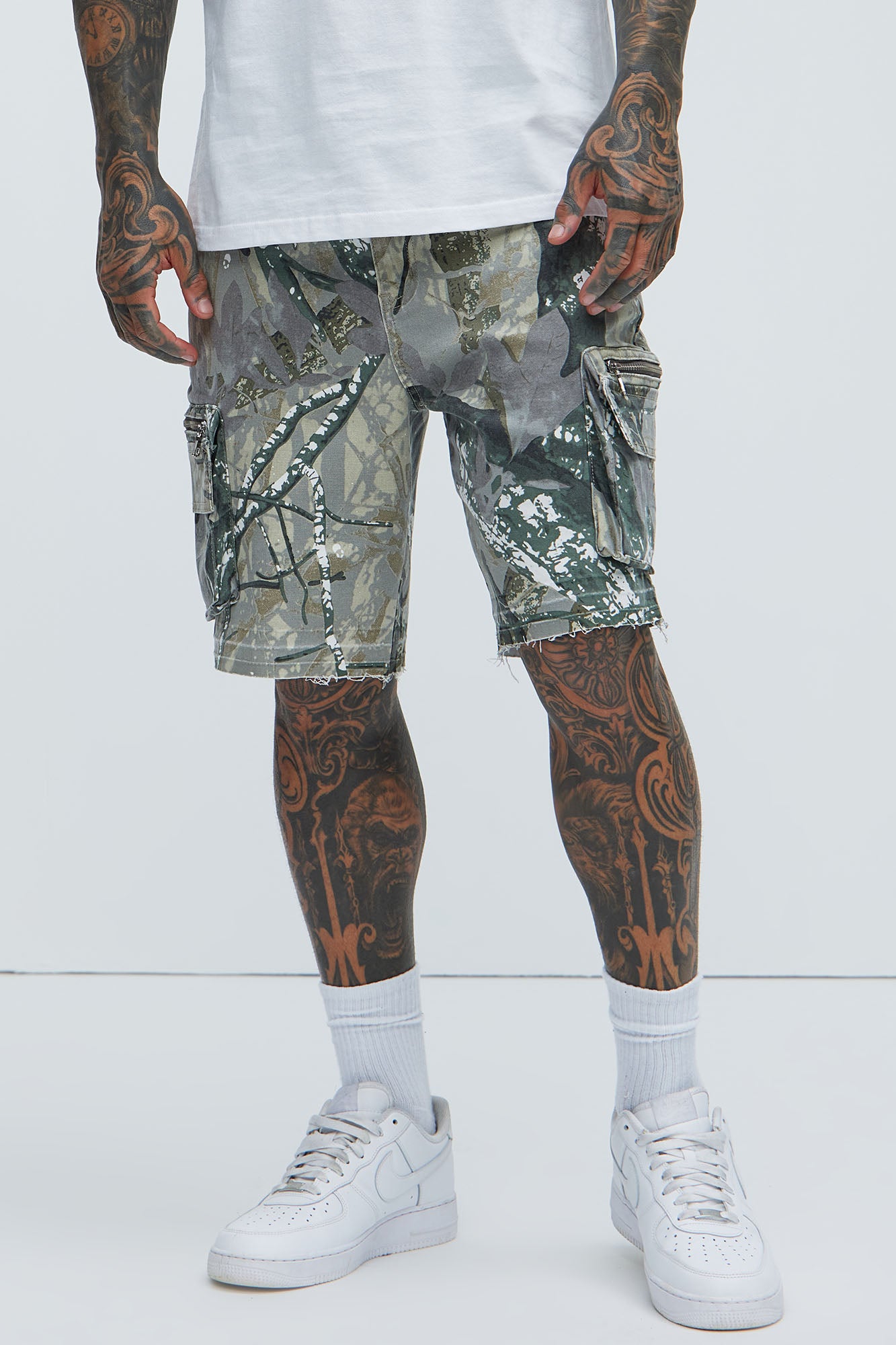 Deylen Cargo Relaxed Shorts - Camouflage Pattern, Men's Casual Cotton Shorts