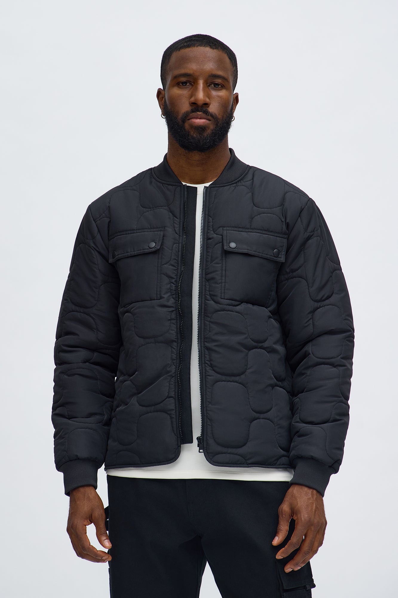 Geo Quilted Jacket - Black Quilted Puffer Jacket for Women