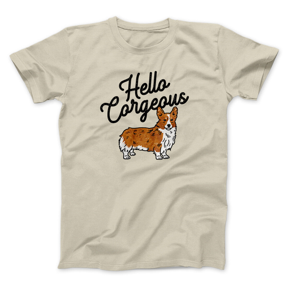 Hello Gorgeous Unisex Corgi Print T-Shirt Cotton Heather Blend Men's Fit