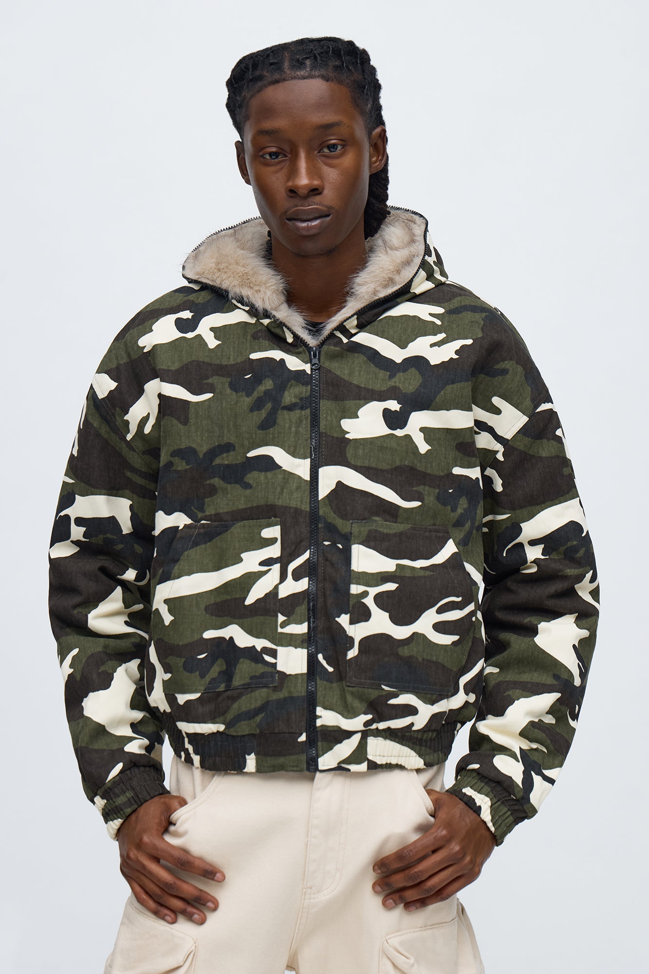 Hooded Rebellion Camo Bomber Jacket - Black Camo Combo
