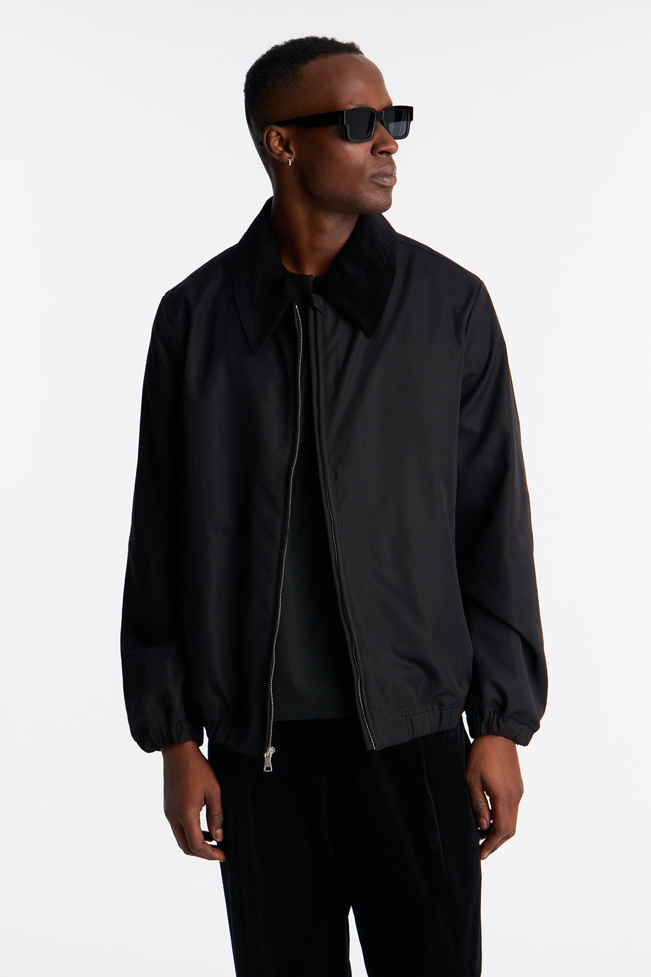 Lincoln Park Textured Collar Bomber Jacket - Black