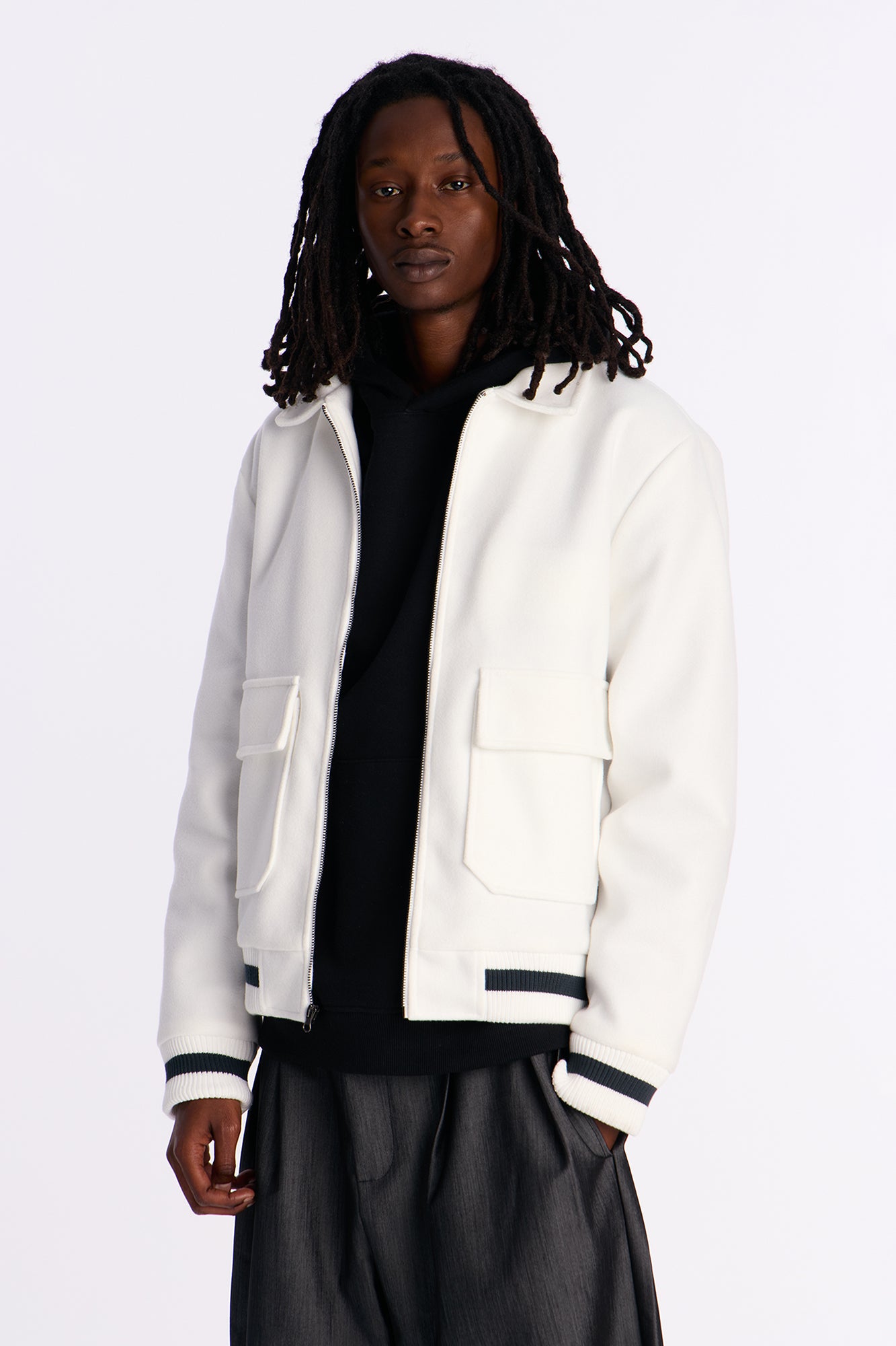 Retro Rib Wool Varsity Jacket - White